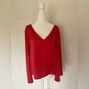 Sally LaPointe V neck Silky Red Blouse